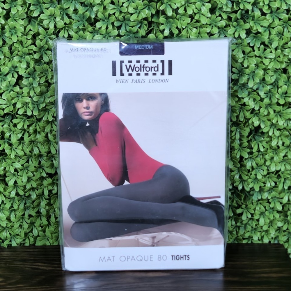 Rare Wolford Mat Opaque 80 Tights Plum Medium Matte Opaque Hosiery 184 20 NEW